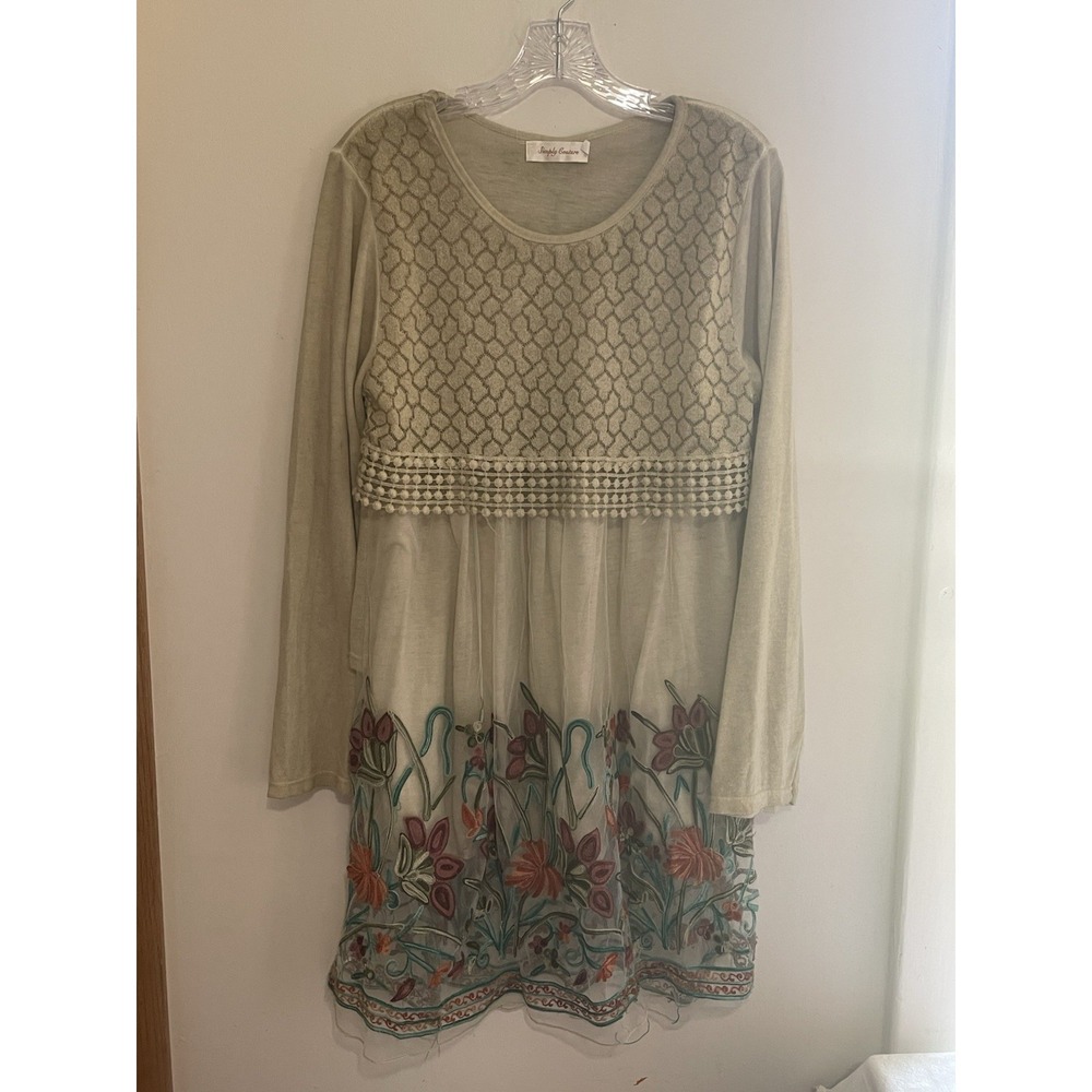Simply‎ Couture Beige Floral Embroidered Lace Dress Boho Hippie Size XL Easter